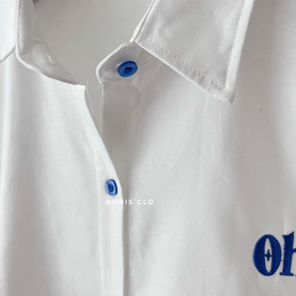 ÁO SƠ MI KIỂU FORM RỘNG THÊU LOGO OH SIÊU XỊN THỜI TRANG GENZ HOT HIT