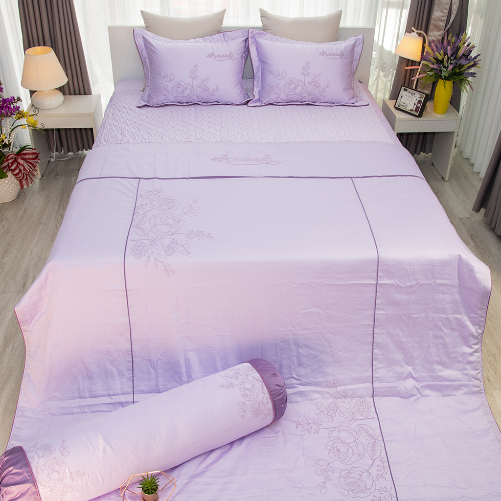 Vỏ gối ôm 100% lụa cotton satin AST5  họa tiết thêu