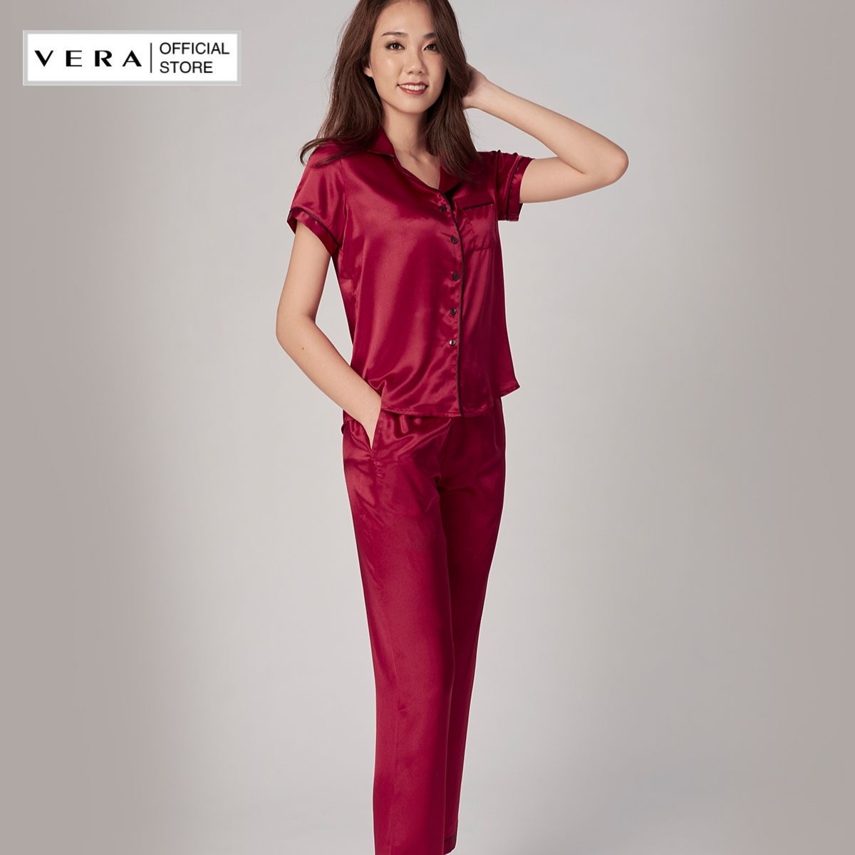 Bộ dài pijama VERA satin tay ngắn - 0130