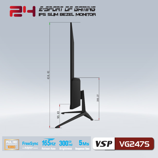 Màn hình vi tính VSP VG247S 24inch Gaming (23.8" IPS Full HD 165Hz, HDMI+DisplayPort) - Hàng chính hãng TECH VISION phân phối