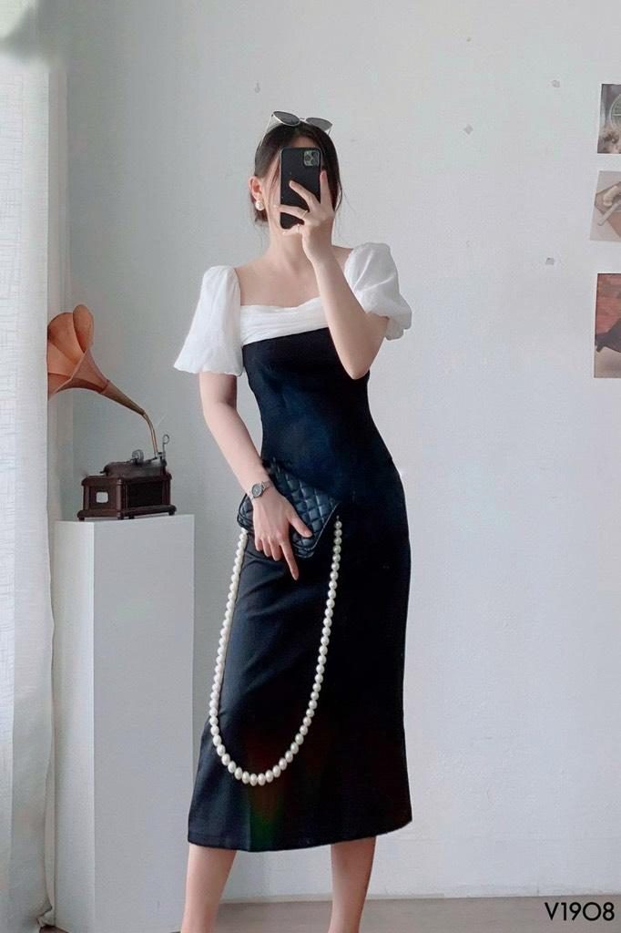 ĐẦM BODY CỔ VUÔNG TAY BÍ PHỐI TƠ 12405