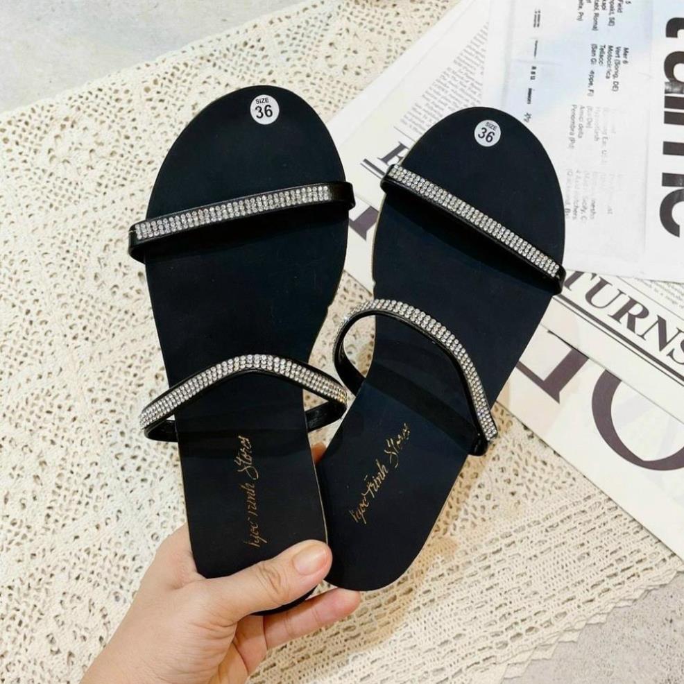 Dép nữ 2 dây quai đá bệt đế bằng siêu xinh ..