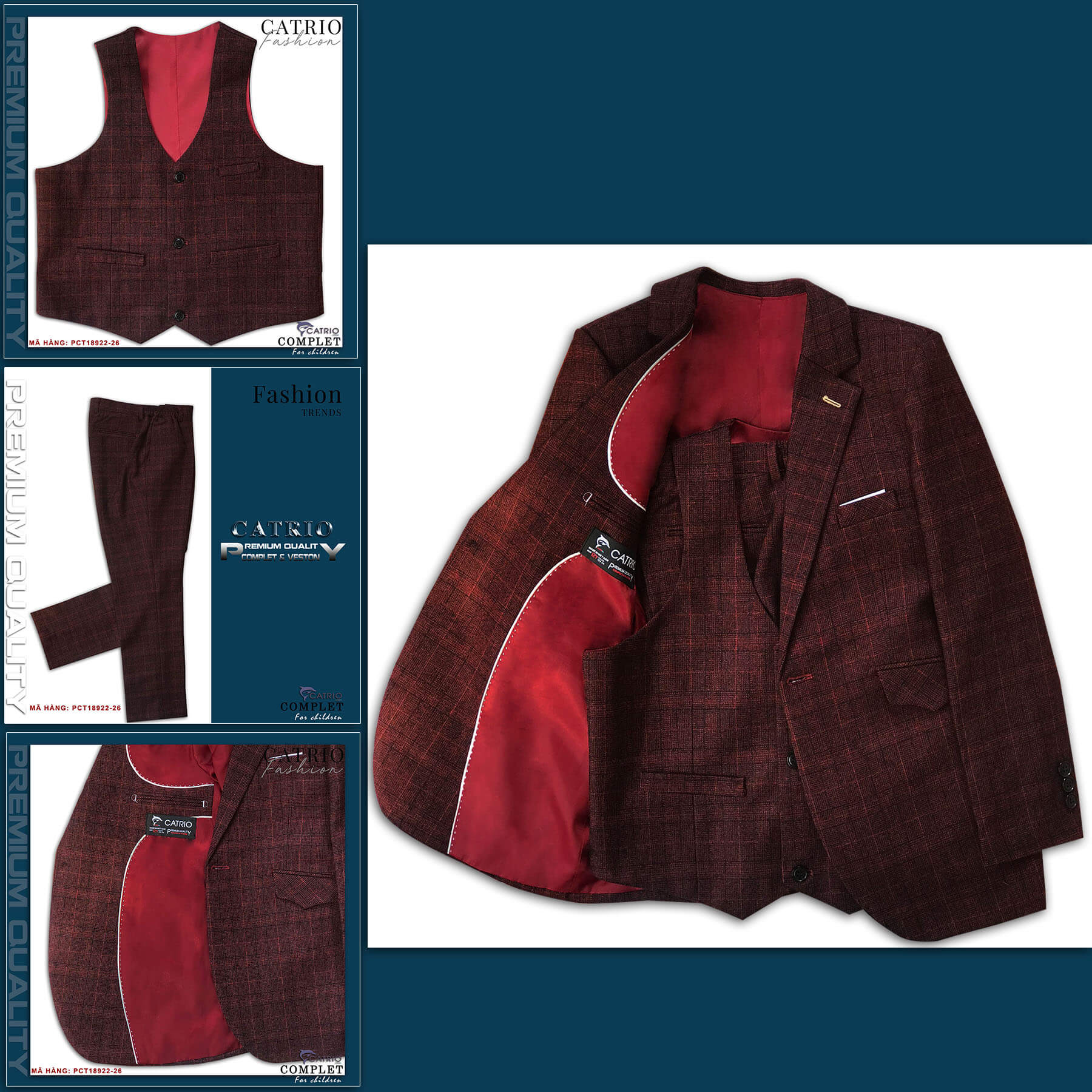 BỘ VEST BÉ TRAI CATRIO PCT18922/26 LÀ BỘ COMPLET TRẺ EM từ 2 tuổi đến 12 tuổi phù hợp ngày lễ tết, tiệc cưới thuộc BST quần áo complet veston trẻ em CATRIO mùa thu đông 2021