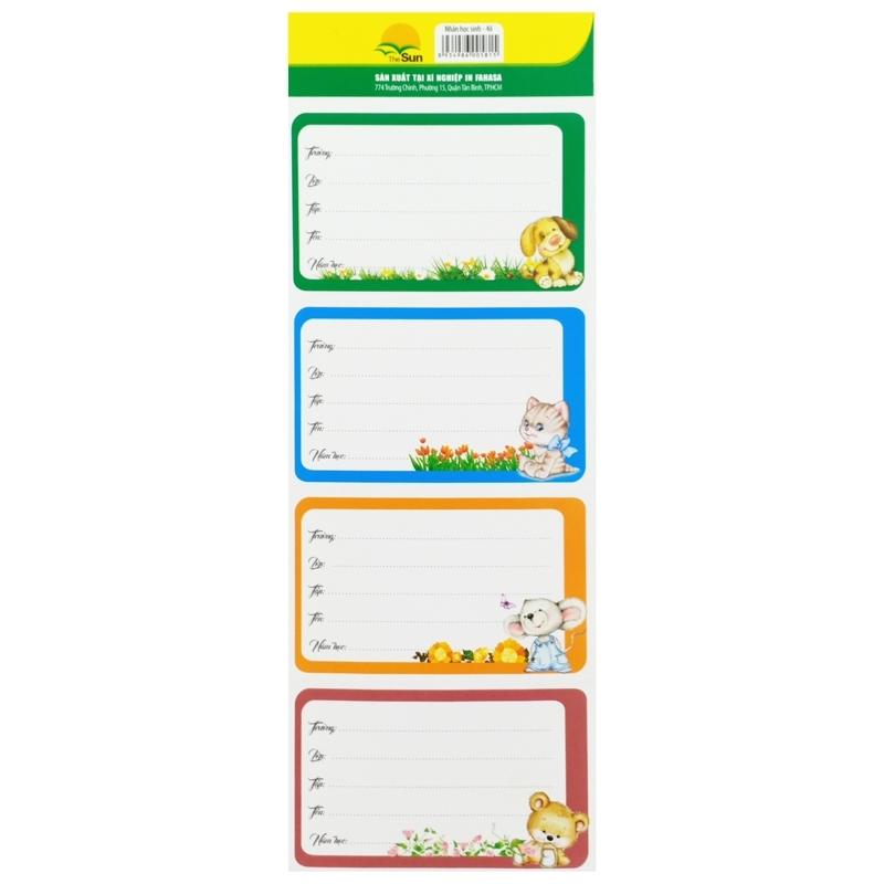 Bộ 4 Nhãn Học Sinh The Sun 4 Ô (6 Tờ/Xấp) (Mẫu Màu Giao Ngẫu Nhiên)