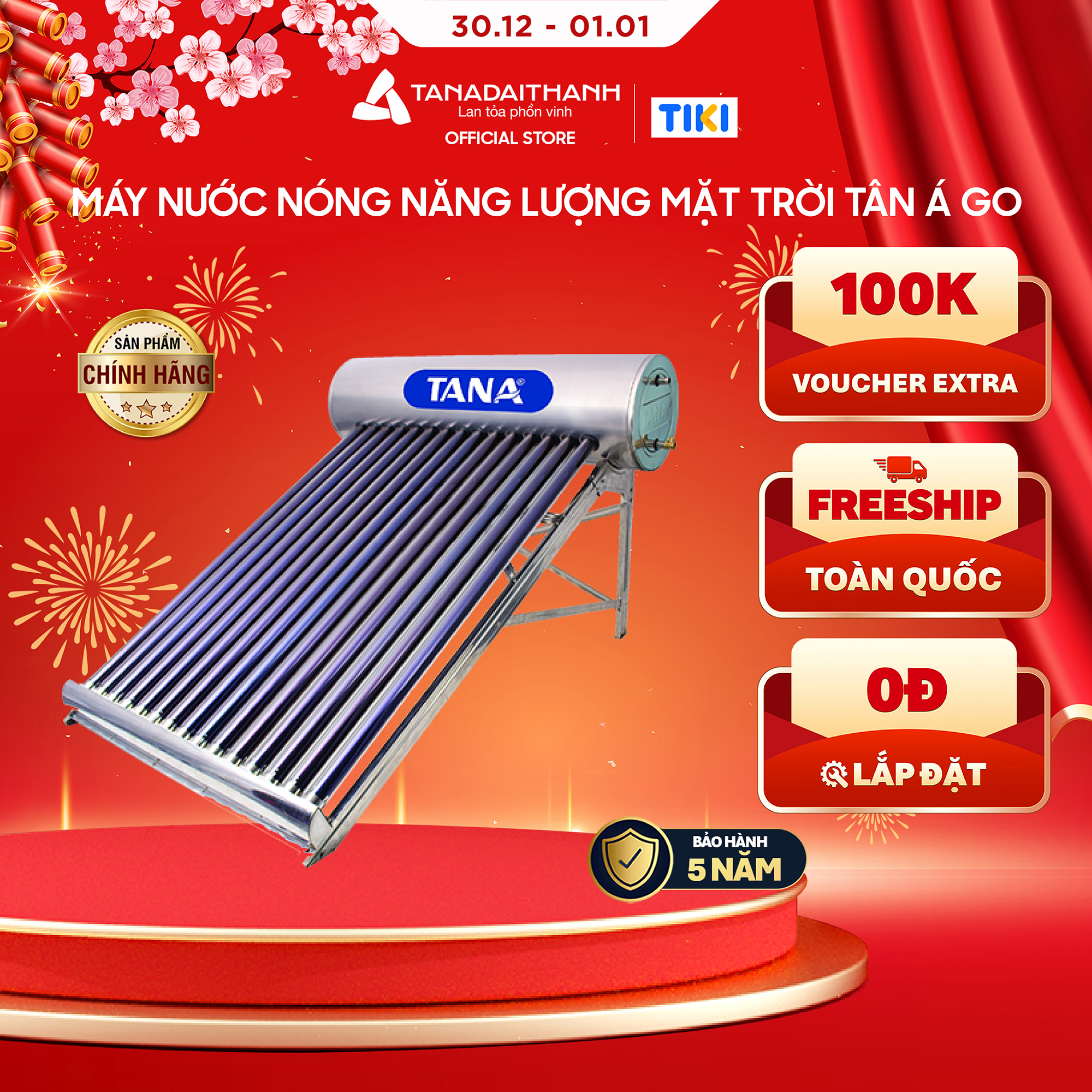 Máy nước nóng Năng lượng mặt trời Tân Á GO 130L 160L 180L 200L 230L 300L Chính hãng, Chỉ bán khu vực miền Bắc