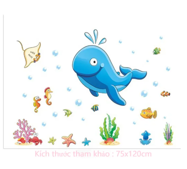 Decal trang trí tường - Chú cá voi xanh hài hước