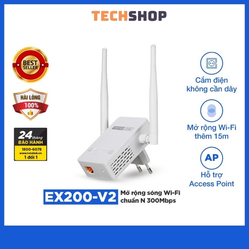 Bộ thu phát sóng ,Kích sóng wifi chuẩn N 300Mbps Totolink EX200 - Hàng Chính Hãng