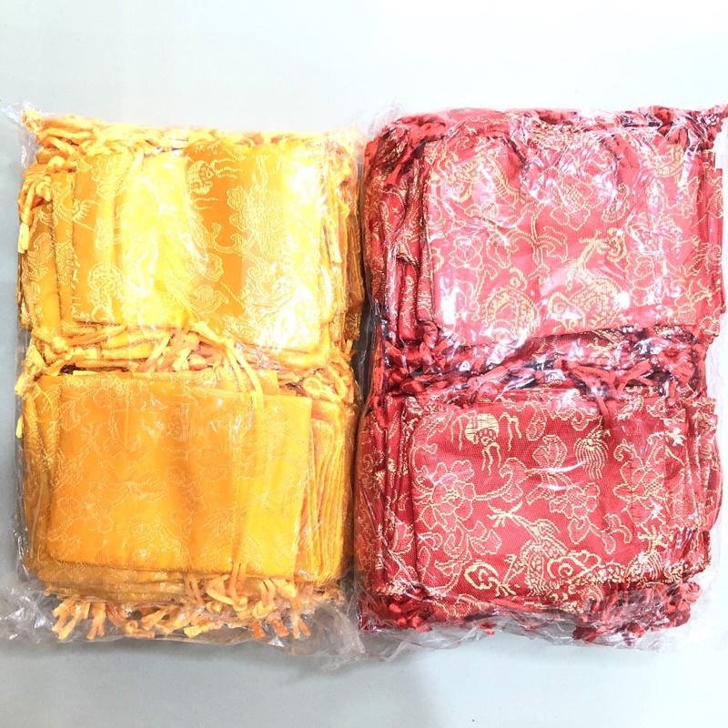 100 Túi Vải Gấm Rồng Phụng Phong Thuỷ Màu Đỏ Và Vàng Kích Thước 7x9cm