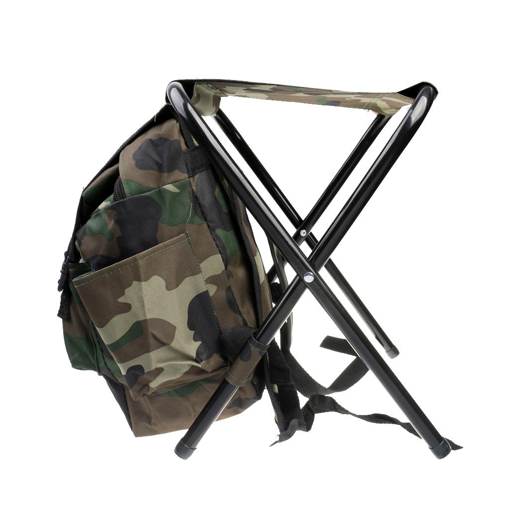 Hunting Fishing Tackle Backpack Bag Camping Foldable Stool Seat Chair - Camo