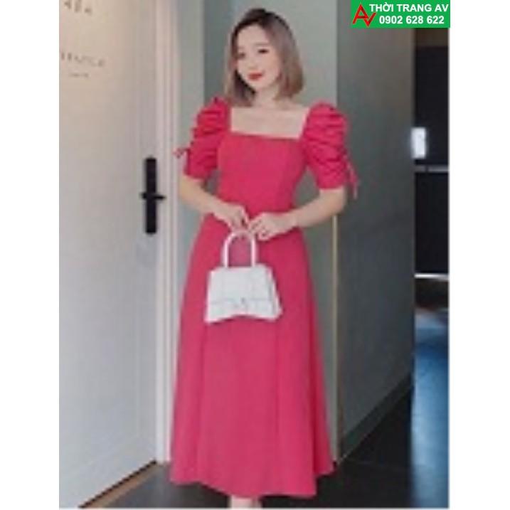 AV6444 - Đầm xòe cổ vuông tay lỡ rút dây