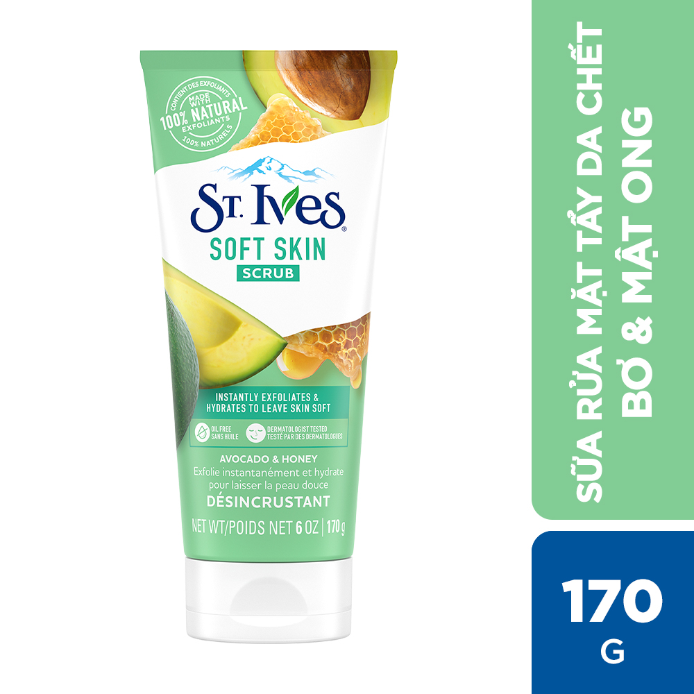 Sữa rửa mặt tẩy tế bào chết Bơ và Mật Ong St.Ives Soft Skin Avocado & Honey Scrub 170g