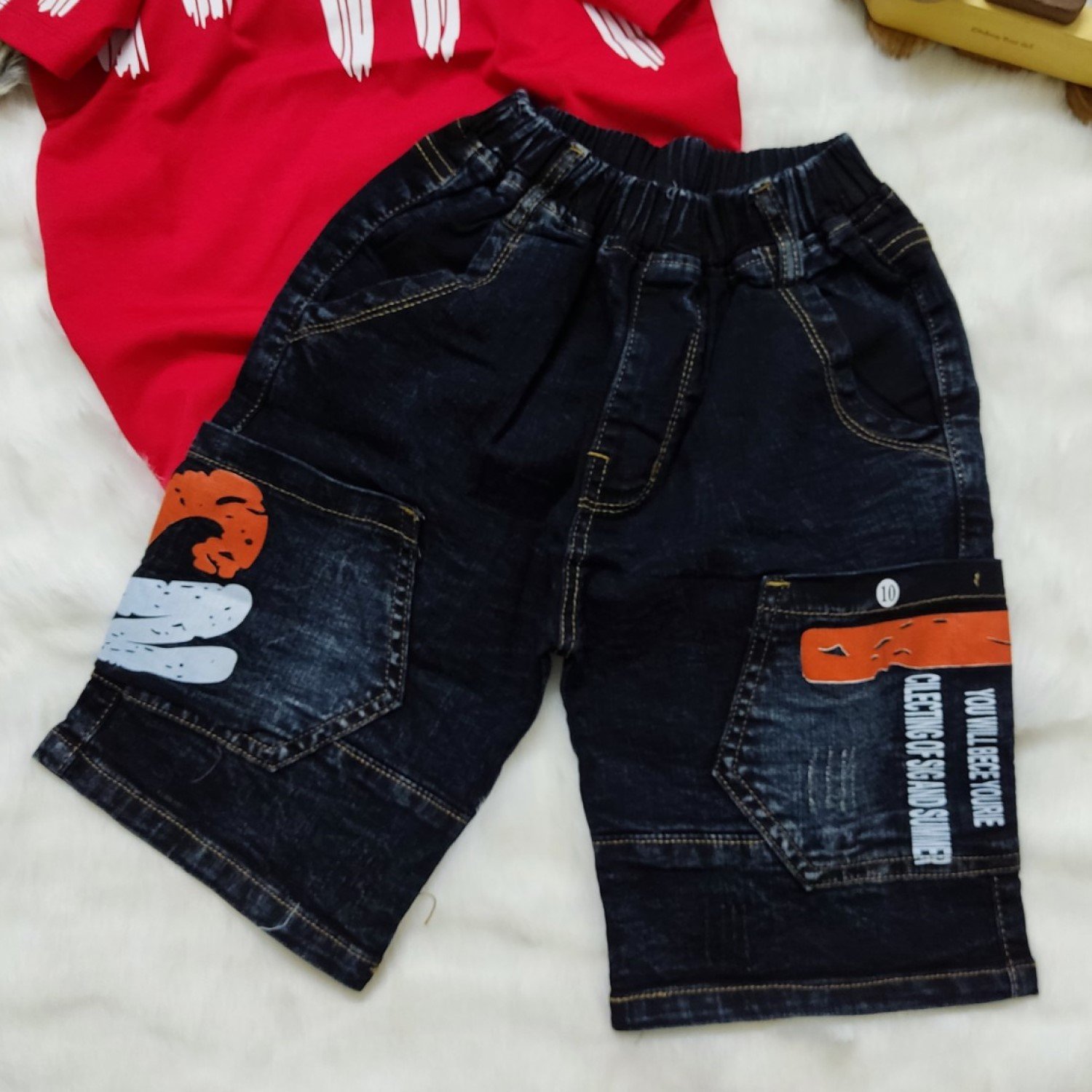 K0003421 Set áo thun quần jean 4 túi vải nhập siêu co giãn bé trai 6-12 tuổi
