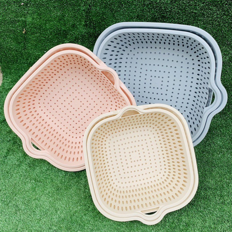 Rổ nhựa kèm chậu ráo nước bộ 6 món rửa rau, hoa quả, trái cây đa năng - HENRYSA