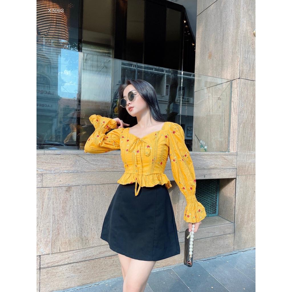 SET ÁO HOA CỔ U KÈM CHÂN VÁY