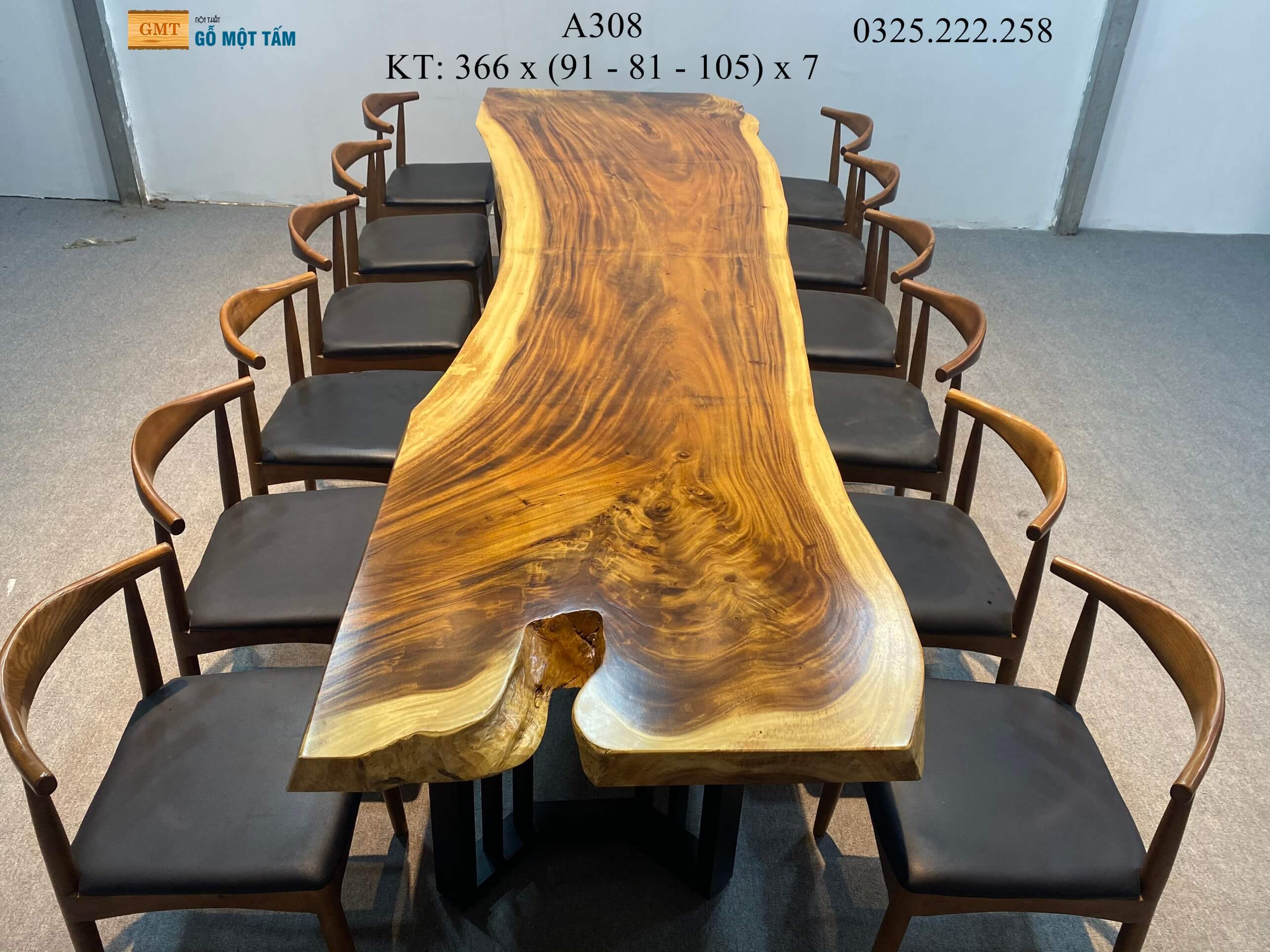 Bàn Cafe Gỗ Me Tây, Bàn Sân Vườn Gỗ Me Tây, Bàn Gỗ Me Tây Nguyên Tấm Dài 3,66m Rộng 1,05m Dày 7cm