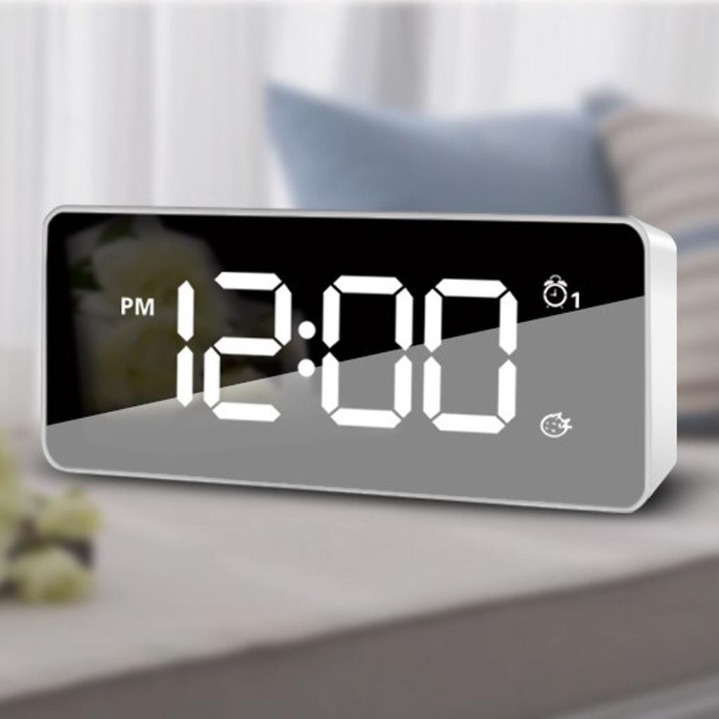 Dual USB Digital LED Clock Snooze Mirror Alarm Clock Time Backlight, for Bedroom Office Travel - Also Battery Powered