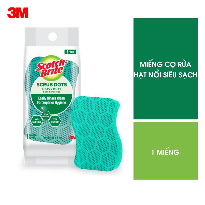 [Gift] Miếng rửa chén hạt nổi siêu sạch Scotch-Brite 3M đa năng, mút hạt nổi kháng khuẩn, không bám cặn bẩn gây mùi, dễ vệ sinh