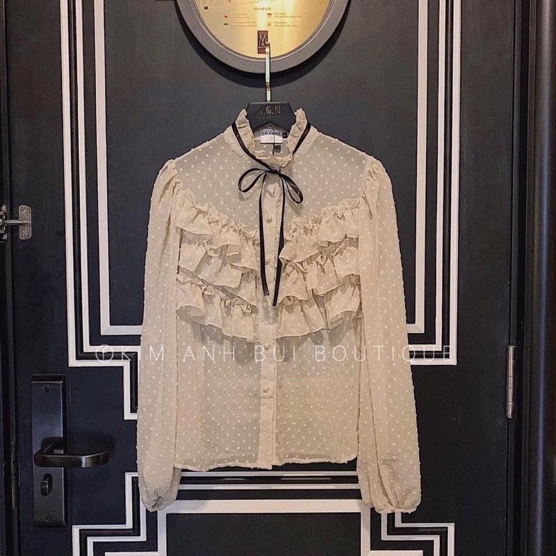 Áo Sơmi Bèo Voan Bi Tiểu Thư, Áo Kiểu Cổ Ren Nơ Điệu Đà Có Ảnh Thật Kèm Video