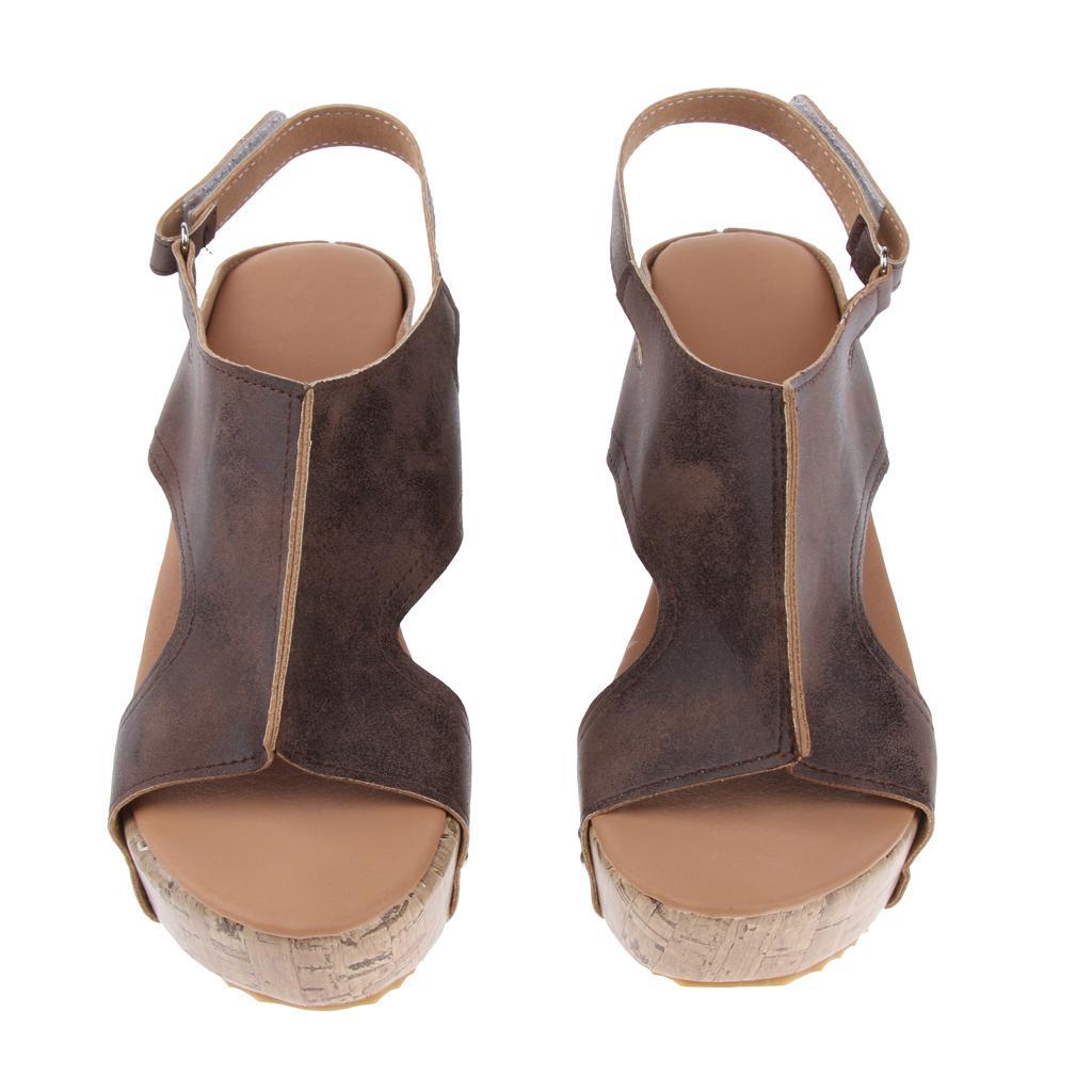 Retro Studded Cork Platform Wedge Sandal Leather Upper Open Toe for Women
