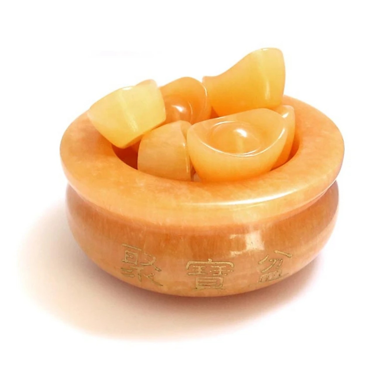 Bát vàng Bát Tụ Bảo Đá Ngọc Hoàng Long Chiêu Tài kích thước 10cm + 9 thỏi vàng