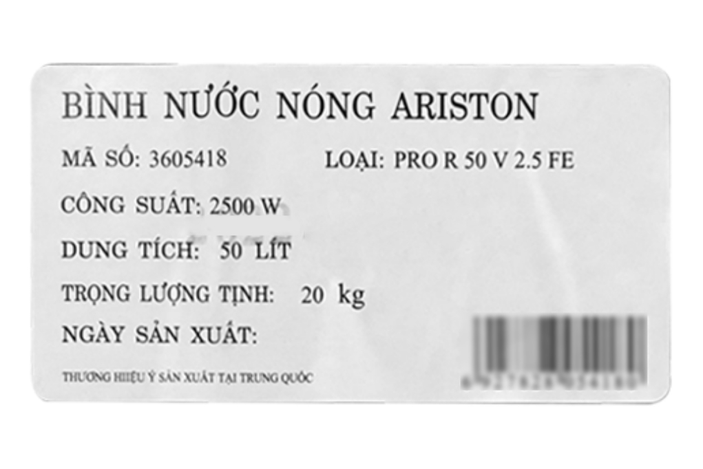 Máy Nước Nóng Gián Tiếp Ariston PRO R 50 V 2.5 FE (2500W) - Hàng Chính Hãng