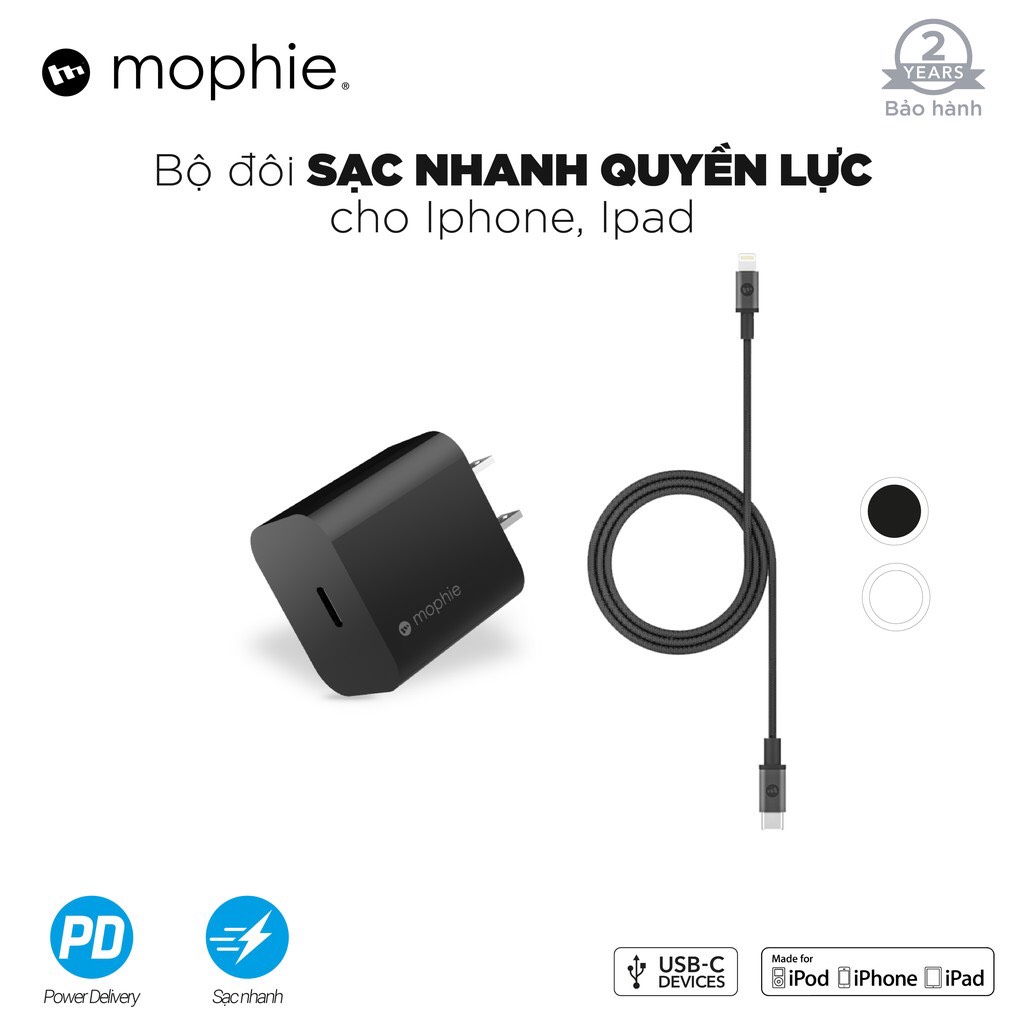 Hình ảnh Combo sạc nhanh Mophie Power Delivery 20W USB-C - Cáp Mophie C to LN 1M - Hàng chính hãng