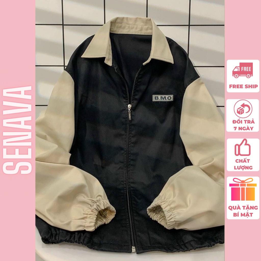 Áo Khoác Bomber KaKi BMO LAB Jacket Phối Tay Form Rộng Nam Nữ Dày Dặn Ulzzang Unisex SENAVA