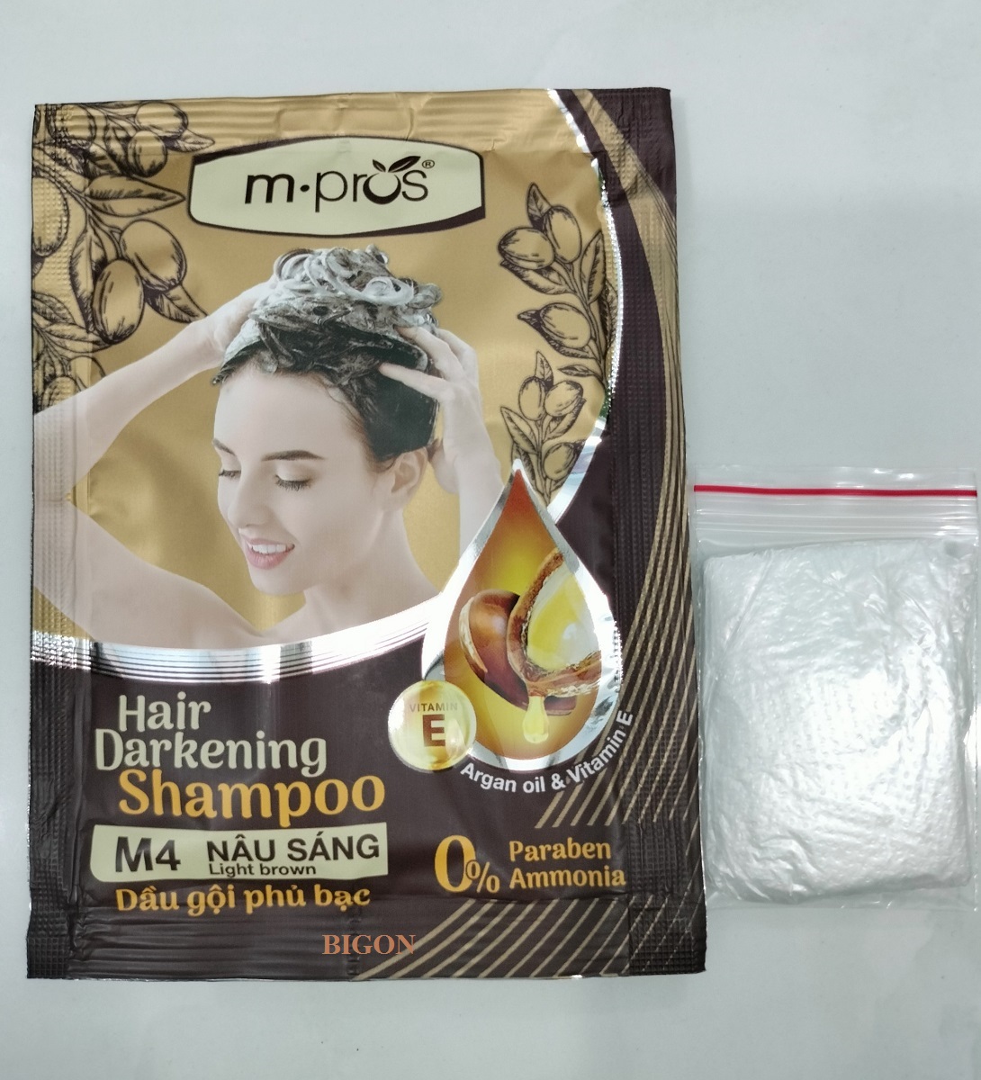 [Nâu Sáng] Dầu Gội Nhuộm Tóc Nâu Sáng Phủ Bạc 100% Thảo Dược Siêu Dưỡng M.PROS 25ml - M4