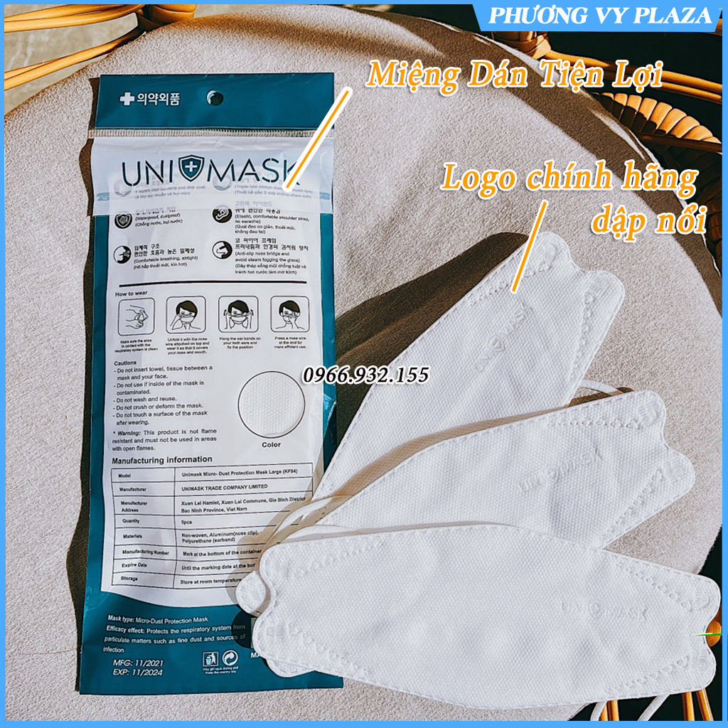 1 thùng 300 chiếc khẩu trang KF94 UNI MASK chống bụi mịn và kháng khuẩn theo công nghệ Hàn Quốc