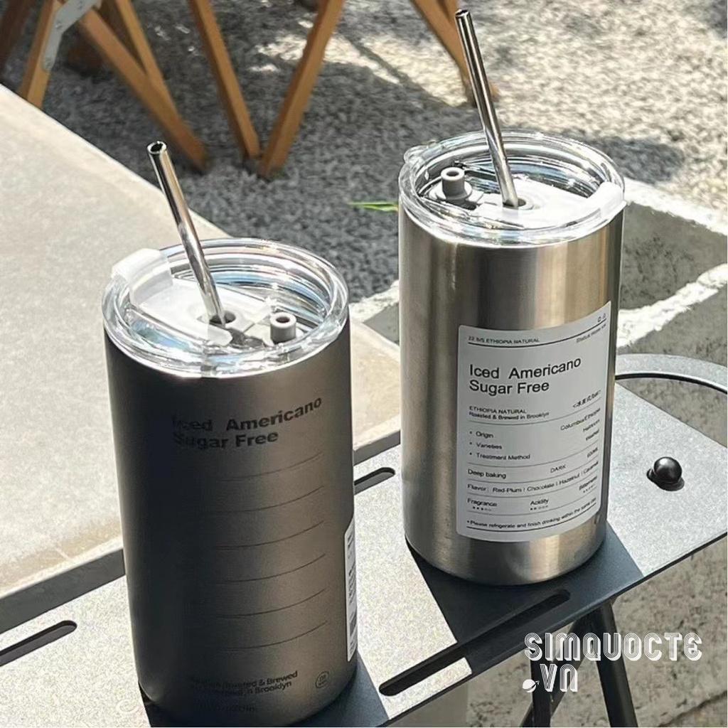 Ly giữ nhiệt Iced Americano inox 304 cao cấp không gỉ Cốc uống nước giữ nhiệt dung tích 600ml kèm ống hút tiện lợi