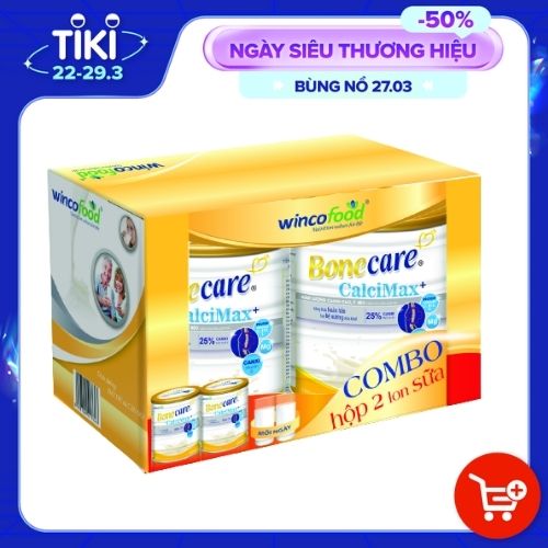 Combo 2 lon sữa bột Bonecare Calcimax+: dành cho người từ 18 tuổi trở lên bổ sung canxi phòng ngừa loãng xương, tim mạch và tiểu đường.