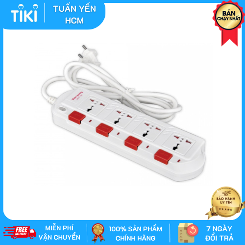Ổ Cắm Điện Quang Đq Esk Sm740Sl 4 Lỗ 3 Chấu - Trắng Đỏ - 2M