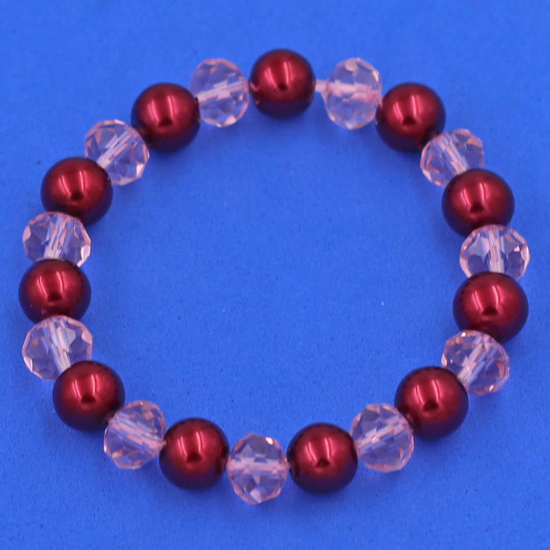 Vòng tay pha lê đỏ 8 ly phối pha lê hồng phấn giác CTNTOFLHPG8
