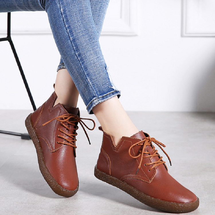 Women's plus velvet flat ankle boots PU leather British style wild Martin boots