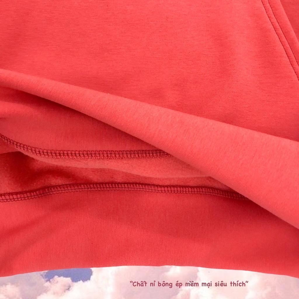 Áo Hoodie in hình MEANSTORE nỉ lót bông có mũ oversize unisex nam nữ form rộng phong cách Hàn Quốc - 3 chai hồng cam