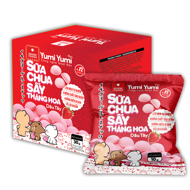 Sữa chua sấy thăng hoa Yumi Yumi vị dâu hộp 30 g (10 g x 3 gói)