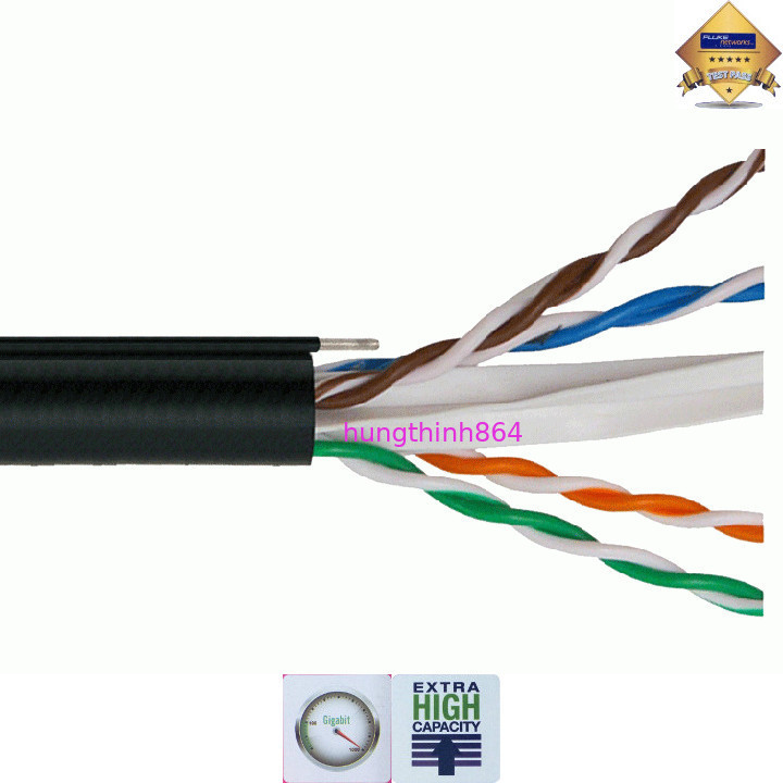 Cáp mạng ngoài trời CAT6 305M có thép gia cường dùng treo móc Dintek 1101-04013