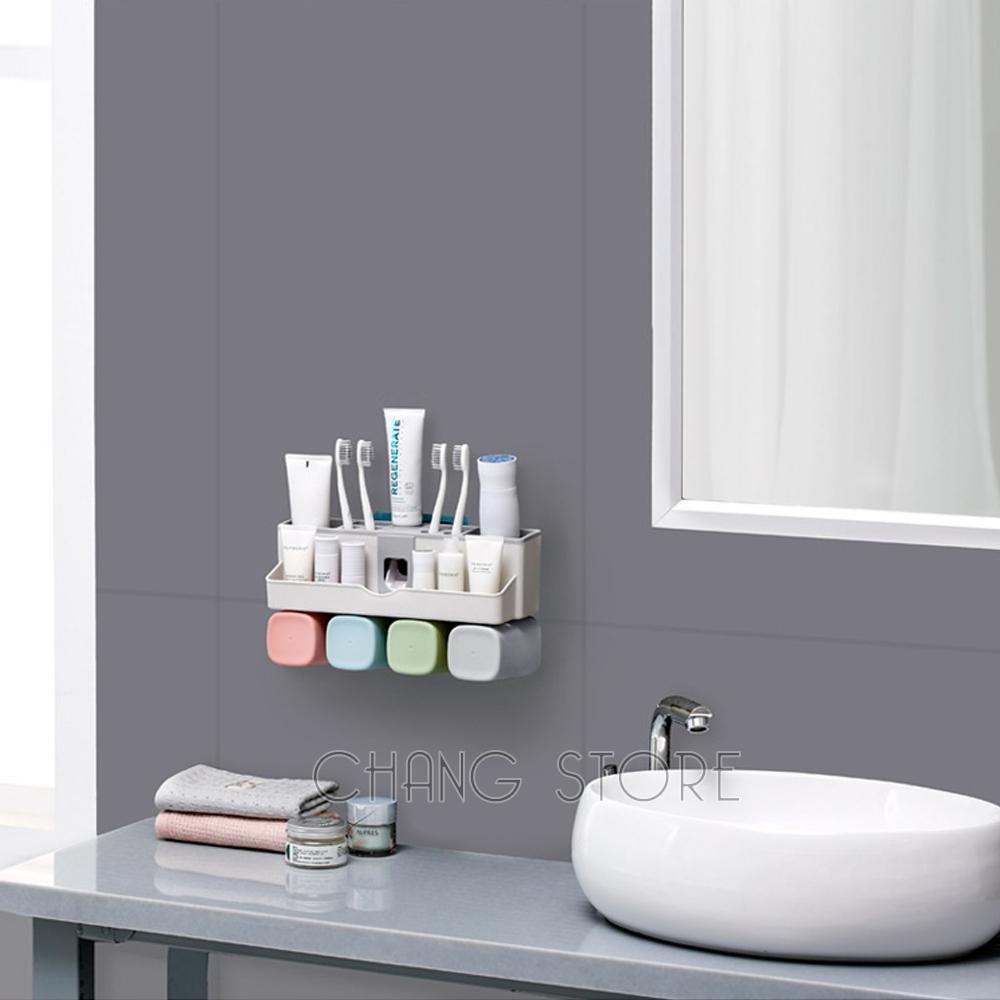 Bộ Nhả Kem Đánh Răng Tự Động Lúa Mạch 4 Cốc Kệ bàn chải đánh răng siêu chắc chắn