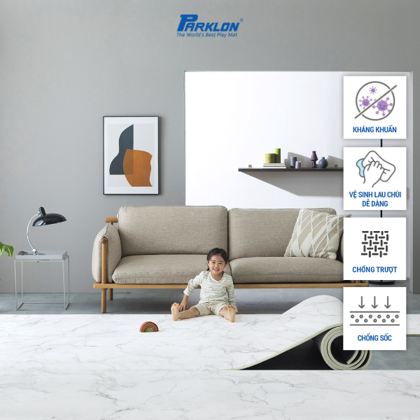 Thảm Em Bé Cao Cấp Parklon PVC Vân Đá Hoa Cương Trắng Chính Hãng Hàn Quốc cm Chống Bụi Kháng Khuẩn Khử Mùi Chống Ồn Chống Trượt Chống Sốc