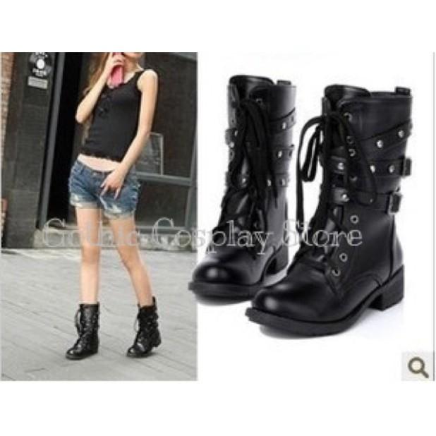 Giày boot cổ cao chiến binh cosplay phong cách Nhật phối dây quấn cực cá tính ( size 35-42 )