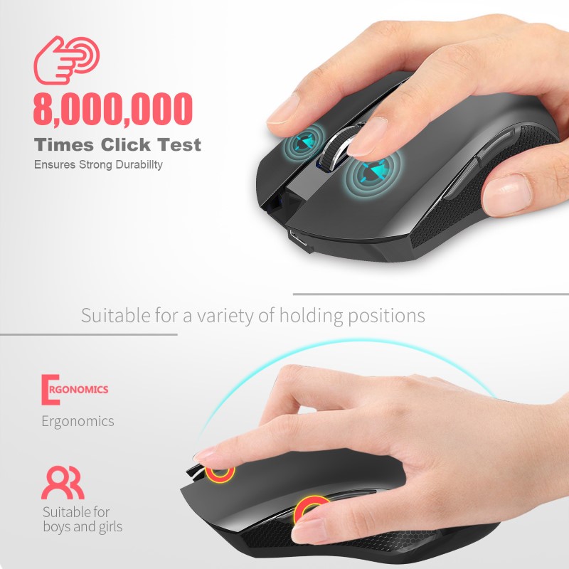 Chuột Không Dây Pin sạc Ghost Wolf G851 công thái học chống mỏi cổ tay Cho máy tính laptop hàng nhập khẩu