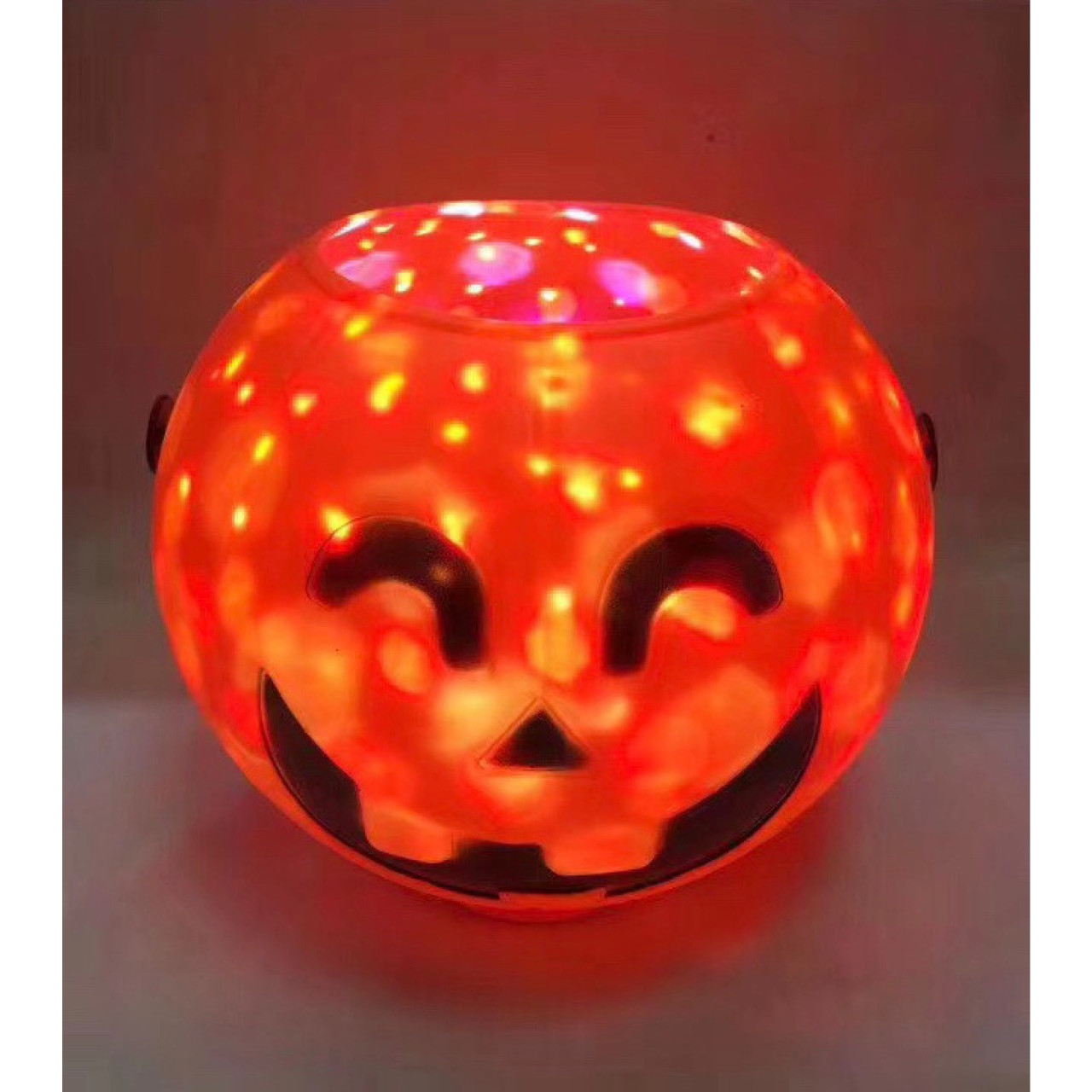 Giỏ bí ngô Halloween có nhạc và đèn 7 sắc đường kính 16cm