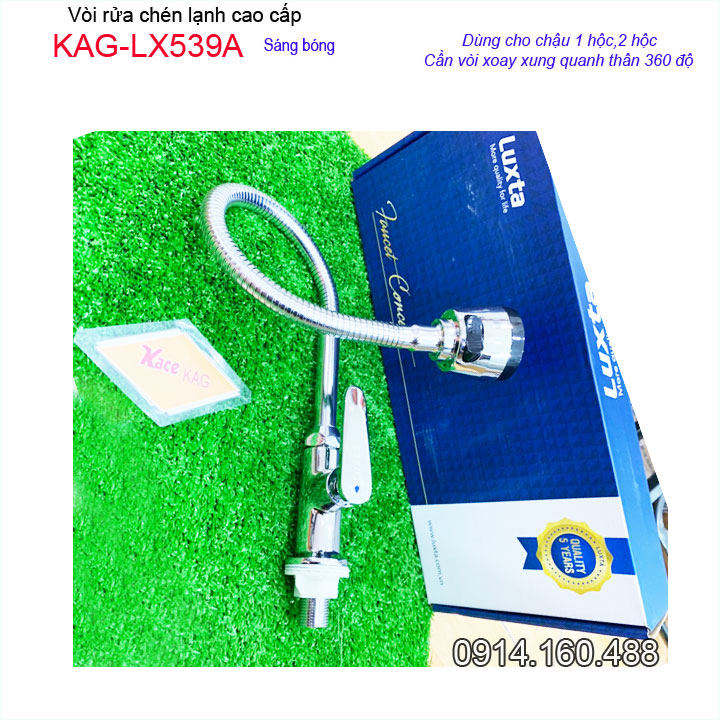Vòi chậu rửa chén bát lạnh KAG-LX539A cần bẻ, Vòi chậu lạnh lò xo tay gạt vần trăng ống mềm nước mạnh sử dụng tốt