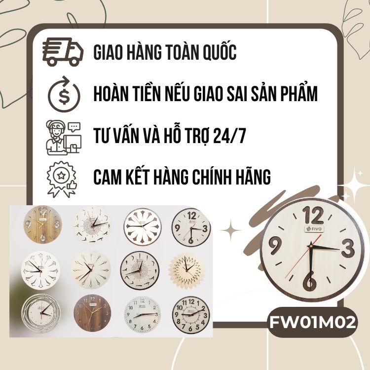 Đồng Hồ Treo Tường Gỗ Decor Trang Trí, Thiết Kế Phong Cách Hiện Đại, Thương Hiệu FIVO Mẫu FW01 Phù Hợp Với Mọi Không Gian