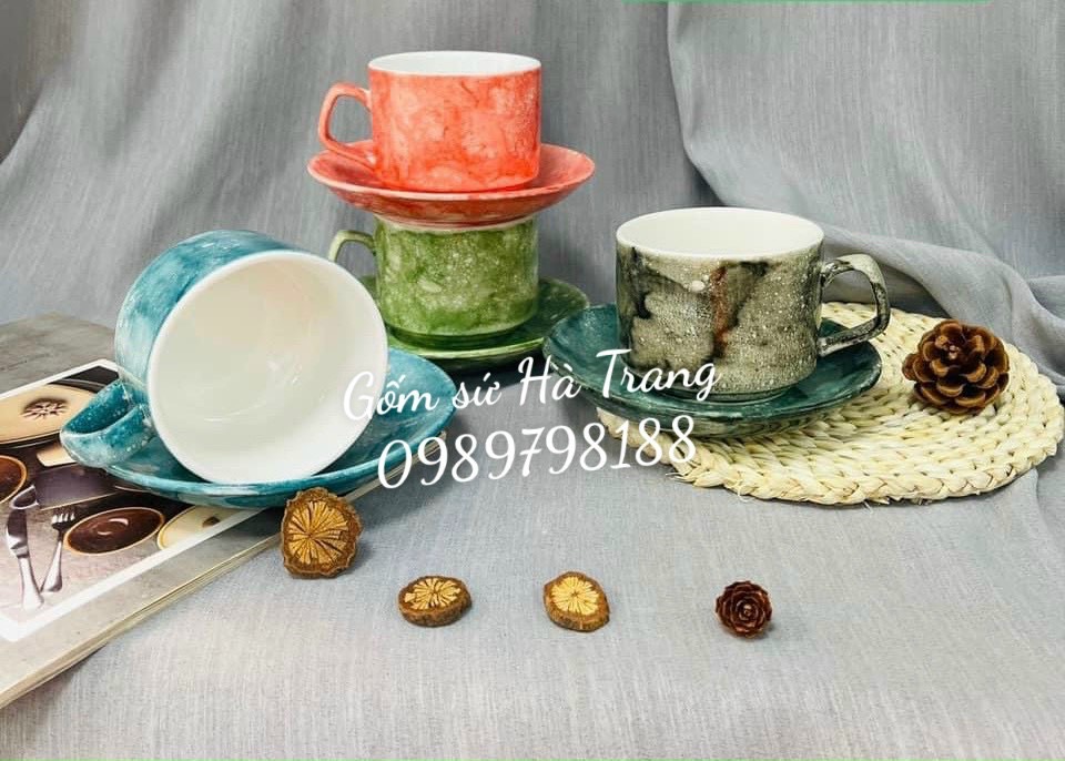 1 cốc 1 đĩa gốm sứ Bát Tràng cao cấp dung tích 250ml