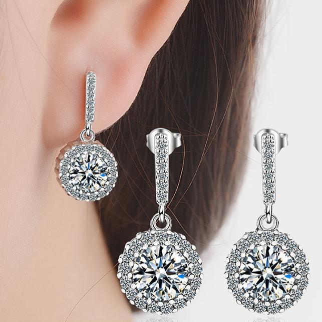 Bông tai bông tai nạm đá tròn BHBT351