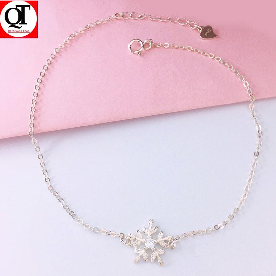 Lắc chân nữ hoa tuyết chất liệu bạc gắn đá cobic cao cấp trang sức Bạc Quang Thản - QTLC8
