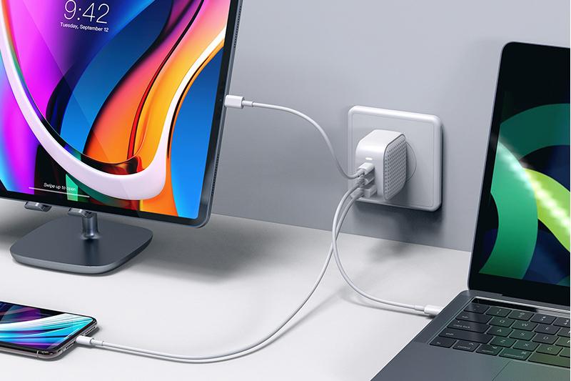 Adapter Sạc 3 cổng USB Type C PD QC3.0 GaN 66W HyperJuice HJ265 Trắng - Hàng chính hãng