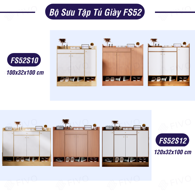 Tủ Giày Dép Thông Minh FIVO FS52 Có Hộc, Chất Liệu Gỗ MDF Chống Ẩm, Nhiều Ngăn Chứa Giày Dép, Chân Tủ Chắc Chắn - Ngang 100cm