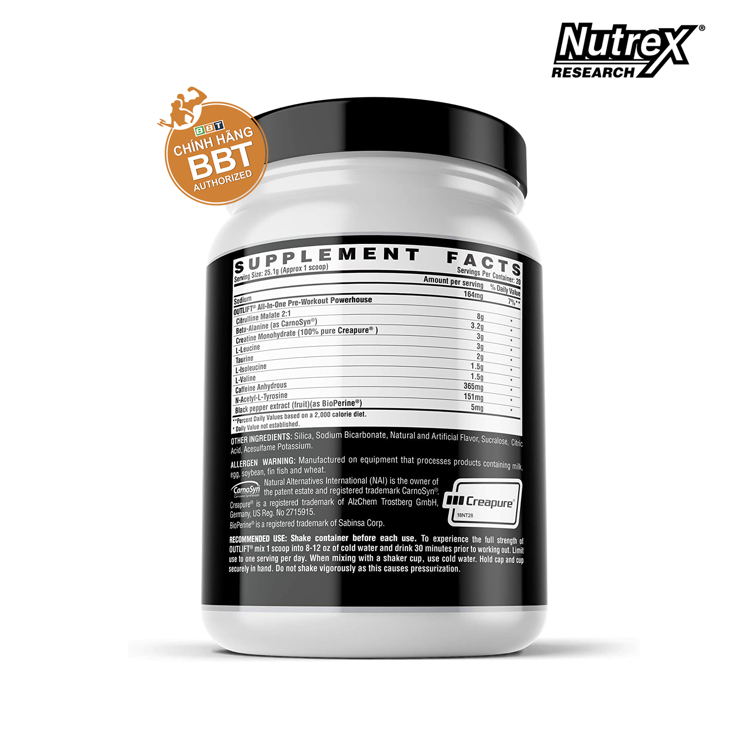 Outlift Pre Workout Nutrex 20 Lần Dùng - Hỗ Trợ Tăng Năng Lượng Sức Bền Sức Mạnh Trước Buổi  Tập BBT